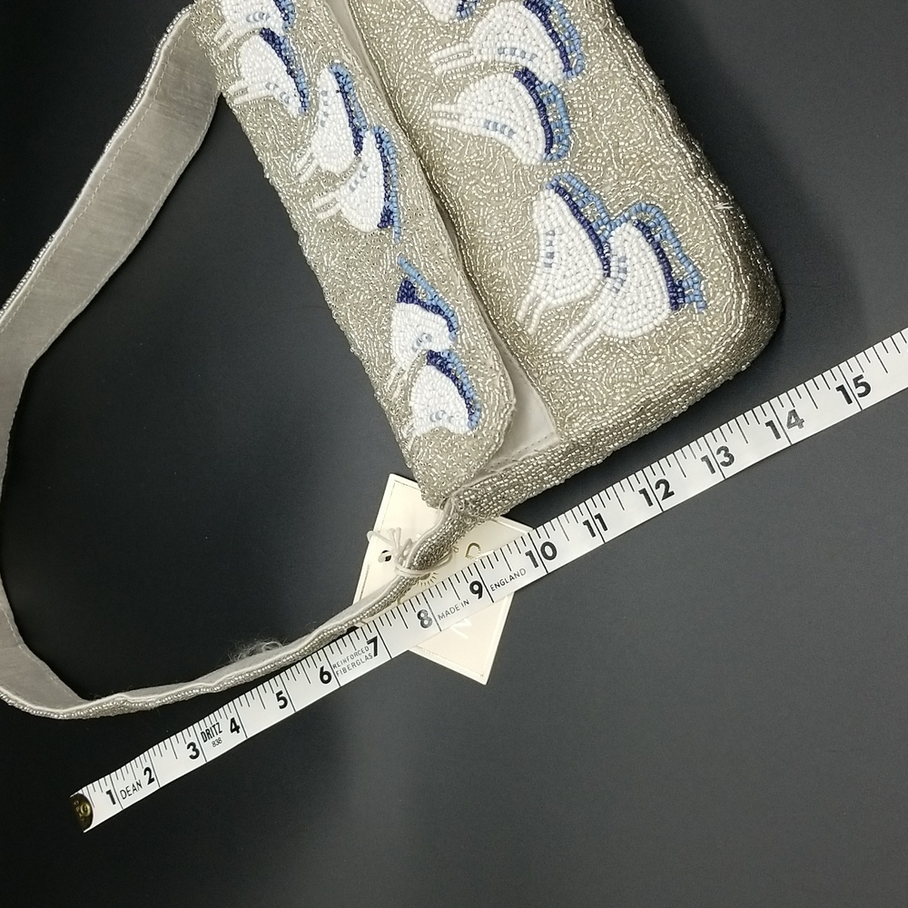 Sol and Mer New with Tags Silver, Blue and White Beaded Ice Skate Shoulder Bag - Picture 8 of 11